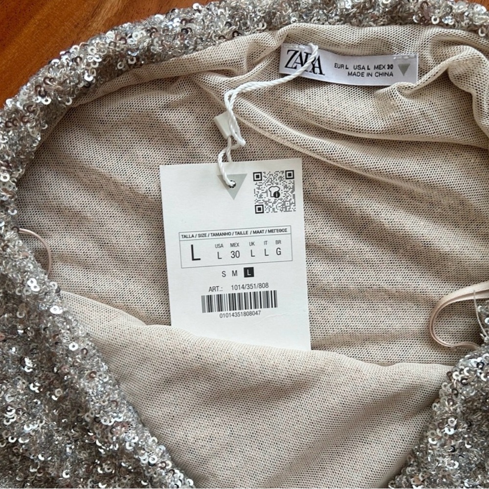 Zara Silver Sequin One Shoulder strap Top, NWT, size Large
